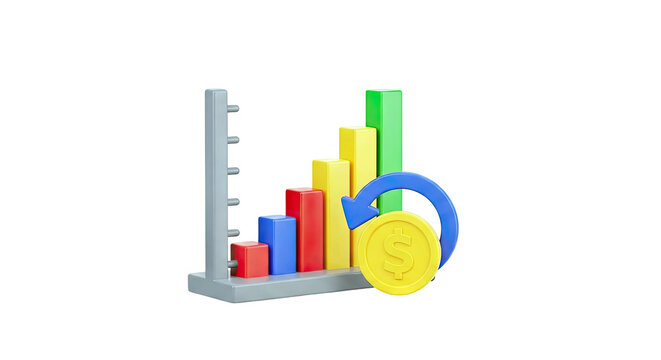 3D Bar Chart with Growth and Coin Icon