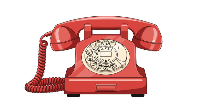Vintage Red Rotary Telephone with Cord.