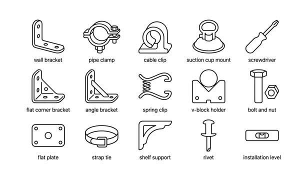 Collection of various hardware tools and equipment icons