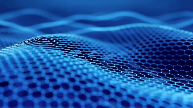 This features a futuristic blue honeycomb pattern with a wavy surface, creating a sense of depth and technology in a mesmerizing visual experience. The honeycomb design is made up of small, evenly
