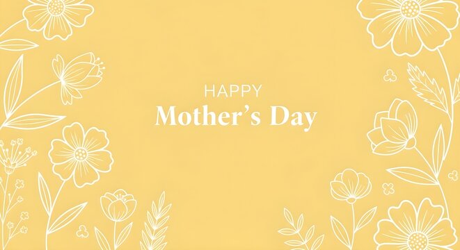 Happy mothers day greeting card with floral design on yellow background