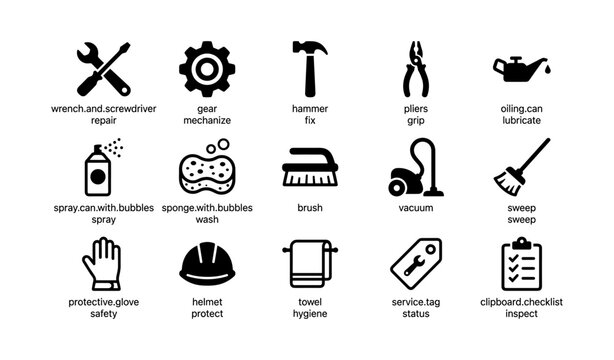 Set of tools and equipment icons for repair and maintenance