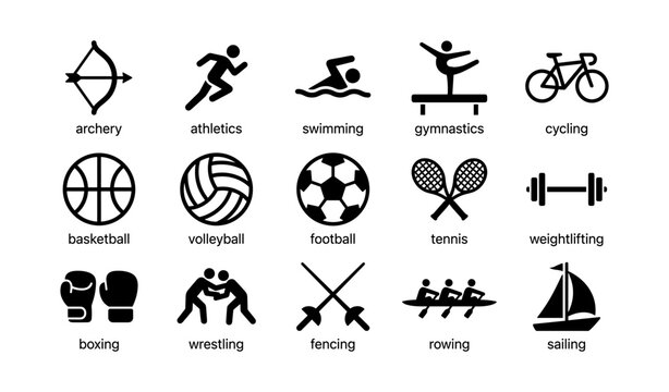 Icons of various olympic sports representing athletic disciplines
