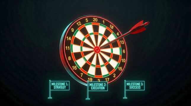 the strategic approach to achieving milestones through precise planning and execution depicted on a dartboard