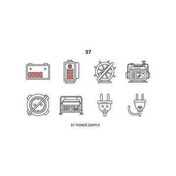 Set of power supply and electrical energy icons