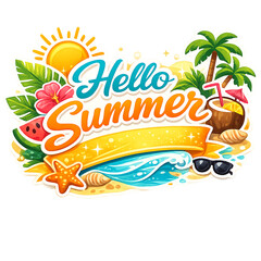 hello summer, tropical vibes, summer design, tropical illustration, summer quote, beach vibes, sunny season, summer typography, tropical theme, vacation mood, beach life, island vibes, summer holiday, © Else