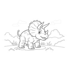 Cute baby triceratops dinosaur line art for children's coloring book © Tasfia
