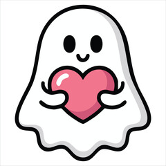 Fototapeta premium Ghost Logo Icon Holding A Love Balloon Isolated On Color Background Vector Illustration