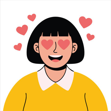 Romantic Female Character With Floating Heart Elements Flat Vector Art On Pink Background