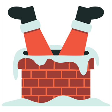 Three Dimensional Festive Scene Featuring Santa Claus Trapped Inside a Chimney