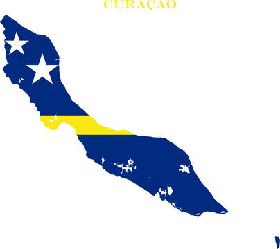Curacao Map Flag Caribbean National Vector Outline with Stars