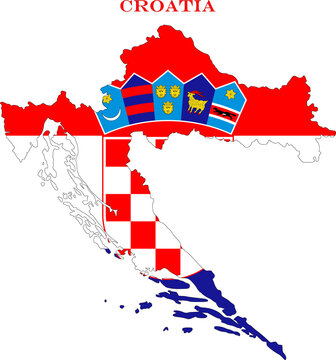 Croatia Map Flag National Vector Outline with Chequy Shield Icon