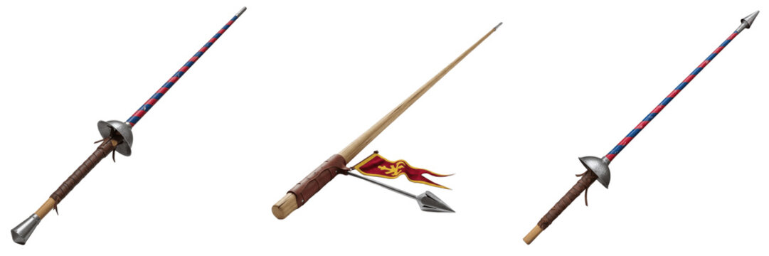Medieval Jousting Lance Prop - Traditional Knight&rsquo;s Wooden Tournament Lance for Reenactment - Realistic Historical Polearm Replica with Metal Hand Guard and Decorative Banner
