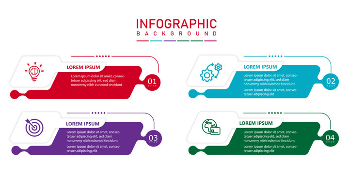 Infographic 4 steps or options modern template timeline diagram | Futuristic diagram business progress presentation | Multi colour corporate flow chart design