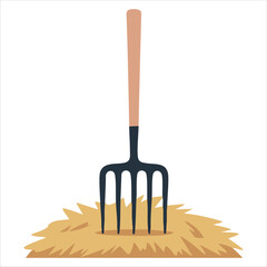 Farming Tool Embedded in Dry Grass Bundle for Agricultural Work and Harvest Concepts © azzedine