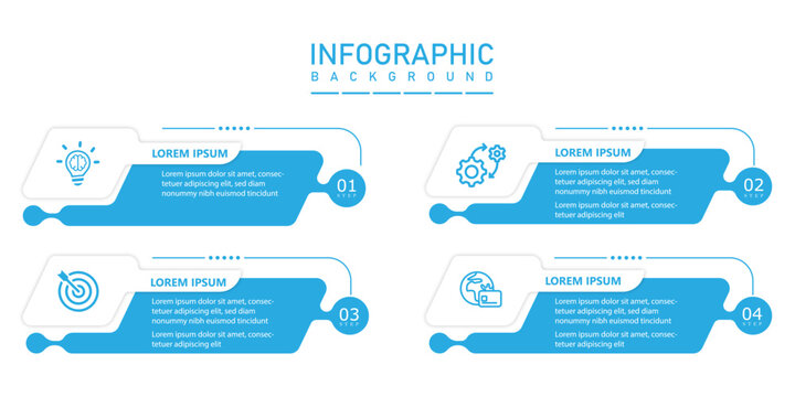 Infographic modern template with 4 steps timeline diagram | Sky-blue business progress presentation demo