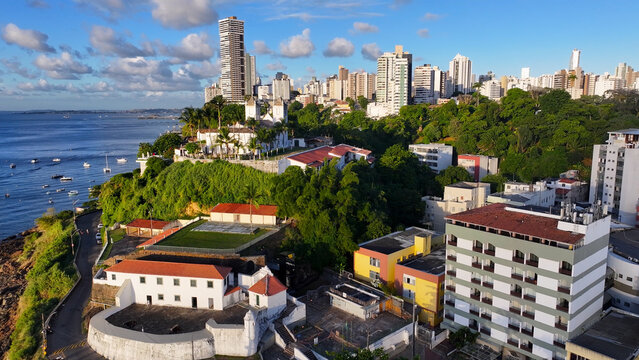 Salvador Skyline In Salvador In Bahia Brazil. Summer Landscape. Beach Cityscape. Tropical Skyline. Salvador Skyline In Bahia Brazil. Nature Scenery. Paradisiac Seascape.