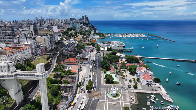 Salvador Skyline In Salvador In Bahia Brazil. Summer Landscape. Beach Cityscape. Tropical Skyline. Salvador Skyline In Bahia Brazil. Nature Scenery. Paradisiac Seascape.