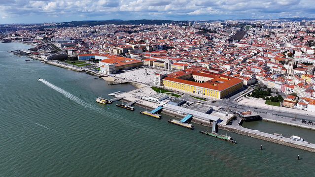 Lisbon Skyline In Lisbon Portugal. Aerial View Of A Bustling Downtown Cityscape With Modern Buildings. Industrial Skyline Skyscrapers Amazing. Industrial Cityscape. Lisbon Portugal.