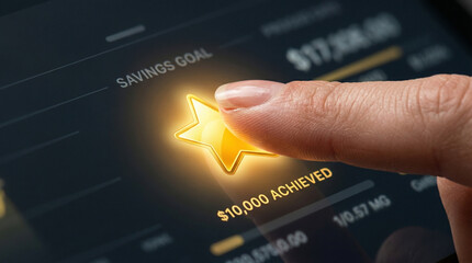 Gold star savings goal touch screen planning high level achieved reward finance