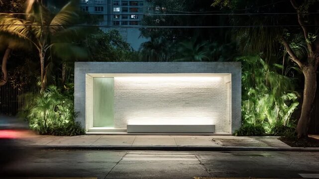 Modern architectural design with illuminated exterior at twilight