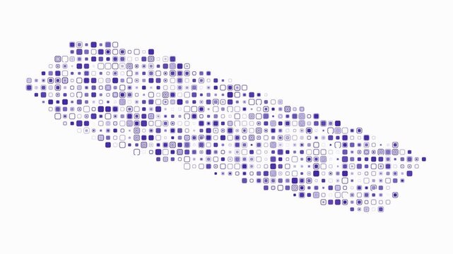 Sint Maarten animated country shape. Pulsating colored dots on the map of the country. Small size rounded square blocks. Digital style Sint Maarten map on white background. Classy animation video.