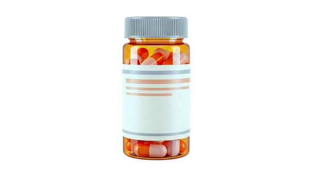 Amber Pill Bottle Filled With Orange and Pink Capsules