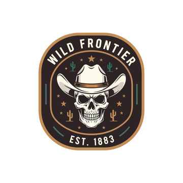 Wild Frontier Skull Cowboy Hat Est 1883 Emblem.