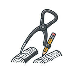 Naklejka premium A caliper is marking a line on a wooden log, while a pencil is used to draw lines on another log.