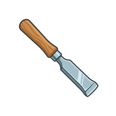 Fototapeta premium An illustration of a woodworking chisel with a brown wooden handle and a shiny metal blade, isolated on a white background.