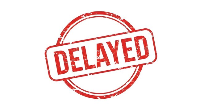 A red delayed stamp on a white background indicating postponement