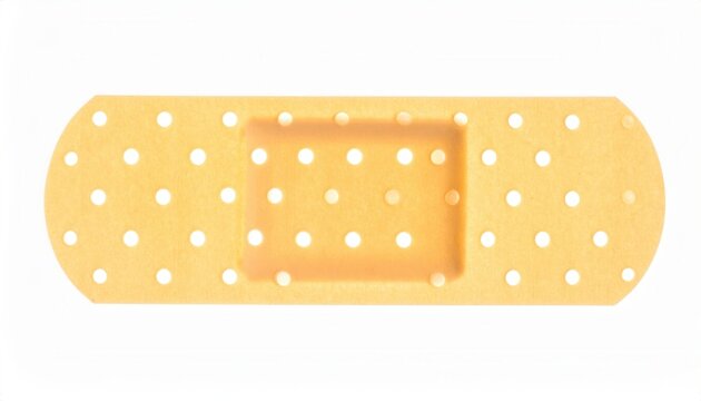 Pojedynczy plaster samoprzylepny w kolorze cielistym z otworami wentylacyjnymi, izolowany na białym tle, idealny do opatrywania drobnych ran.