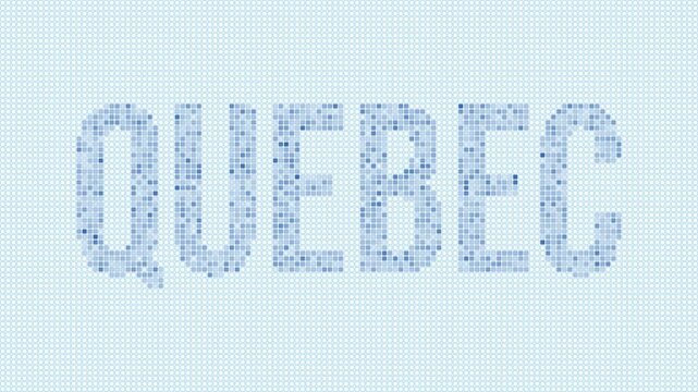 Quebec, Canada dotted map animation. Digital style shape of the province. Quebec, Canada shape and title dots appear with bulb flickering effect. Intro, outro, logo, title video.