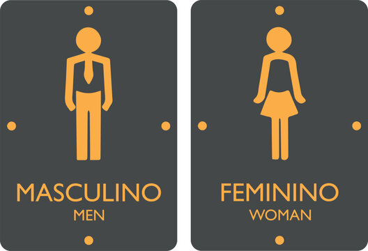 Placas Banheiro Modernas Masculino e Feminino nos Tons Cinza e Amarelo