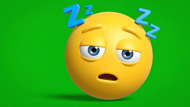 Animated Sleepy Emoji Character Yawning with Zzz Symbols on Bright Green Background
