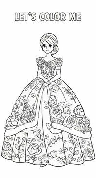 A single-page colouring page featuring a garden in full bloom, ball gawn edition