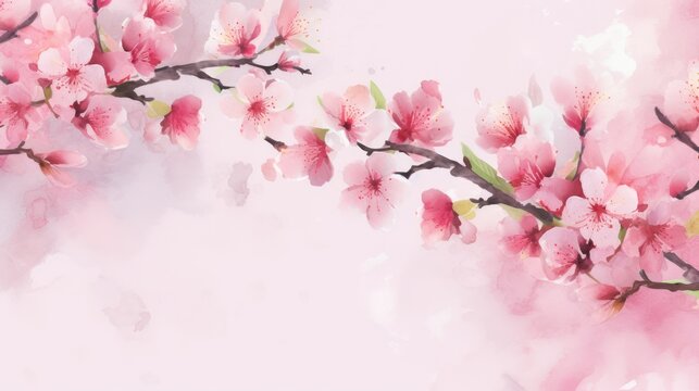 Experience the ethereal charm of spring with this stunning watercolor cherry blossom illustration.