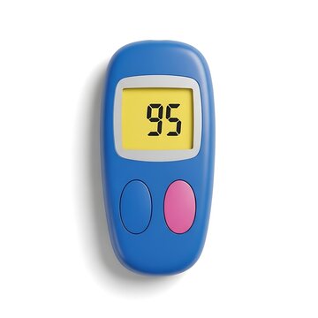 A blue handheld device displaying the number ninety-five on its screen with two buttons below.