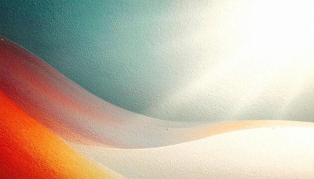 부드러운 곡선미를 강조한 오렌지색과 청록색의 화려한 그라데이션 추상 배경 이미지로 우측 상단에서 쏟아지는 밝은 빛의 효과와 모래 같은 질감이 어우러져 현대적이면서도 몽환적인 시각적 경험을 제공합니다.