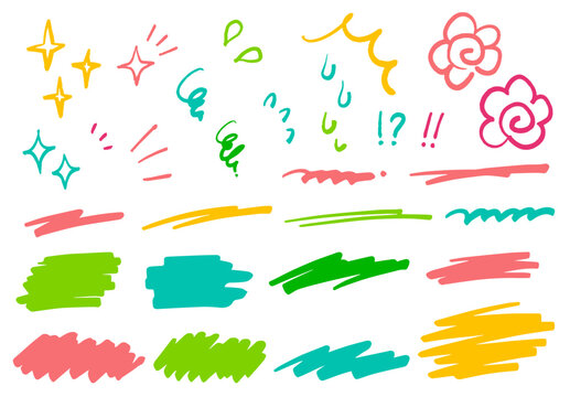 手描きの漫符とマーカーで塗った見出し背景　ゆるかわ手描き素材