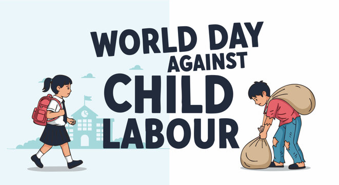 Children against child labour day awareness in flat illustration for social media