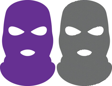 Balaclava ski mask icon in purple and striped black vector illustration.
