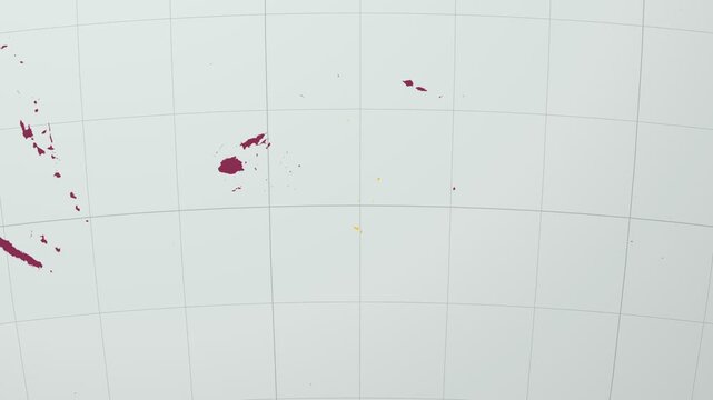 Tonga map. Animated zoom into the country on the Globe in Pale Mint Dark Pink color palette. Country logo animation with round text and airplanes. Map with meridians, parallels. Appealing video.