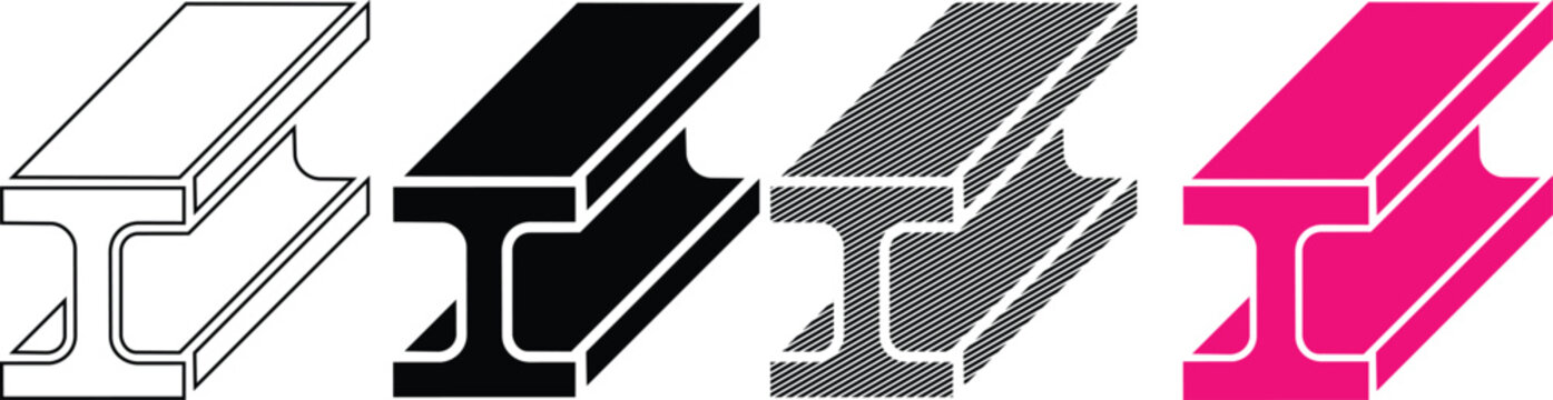 Construction steel beam vector illustration in various styles for industrial design.