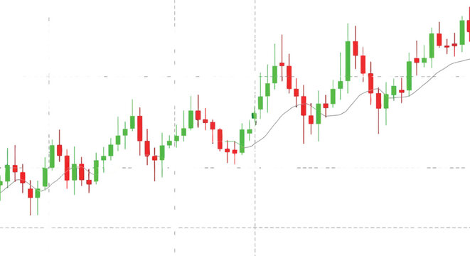 This dynamic vector illustration showcases a financial market candlestick chart, effectively visualizing stock price movements and trading trends over time, providing essential data for investment ana