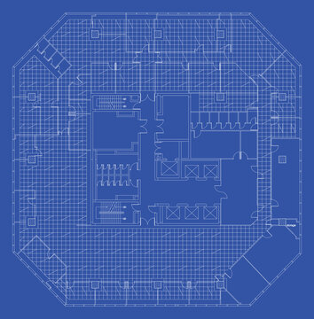 Large Office Electrical Plan Blue Print with T-Bar Ceiling Layout and Lighting Placement Design
