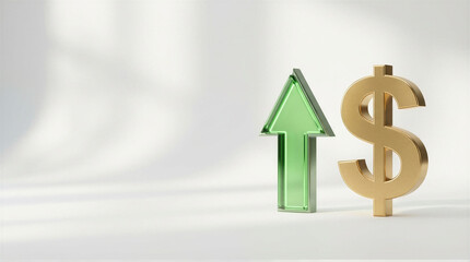 Obraz premium A green arrow standing next to a gold dollar sign.