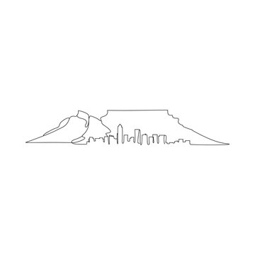 Minimalist one line drawing of a city skyline against table mountain