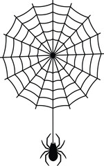 Obraz premium Halloween spider web vector, black cobweb with hanging spider, spooky insect net icon