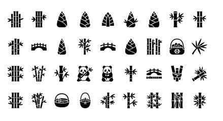 Naklejka premium Black cactus icons, desert plant symbols, vector set of 40